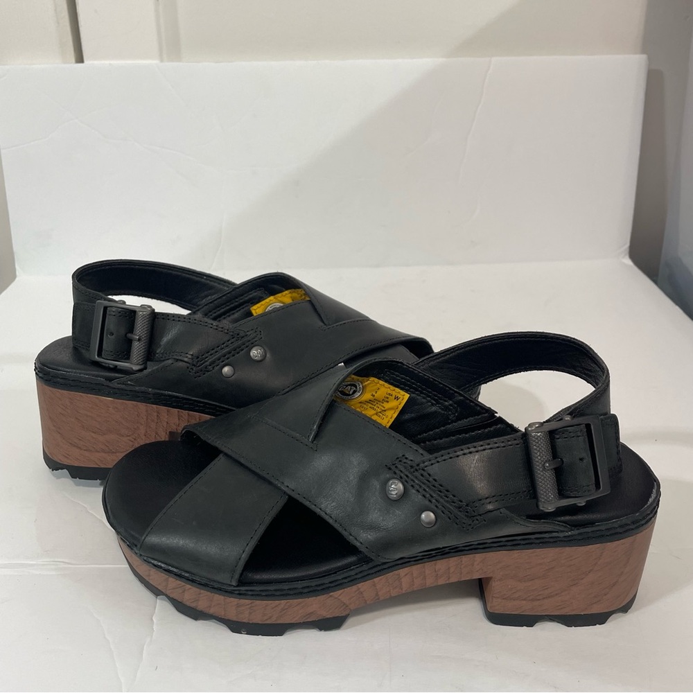 Cat (Caterpillar) Chunky Block Wood Heel Leather Summer Slingback Sandals Size 7